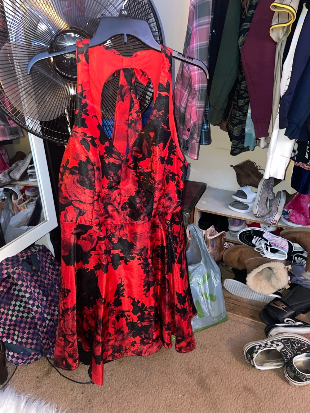 City Studio Red & Black Floral Halter Mini Dress